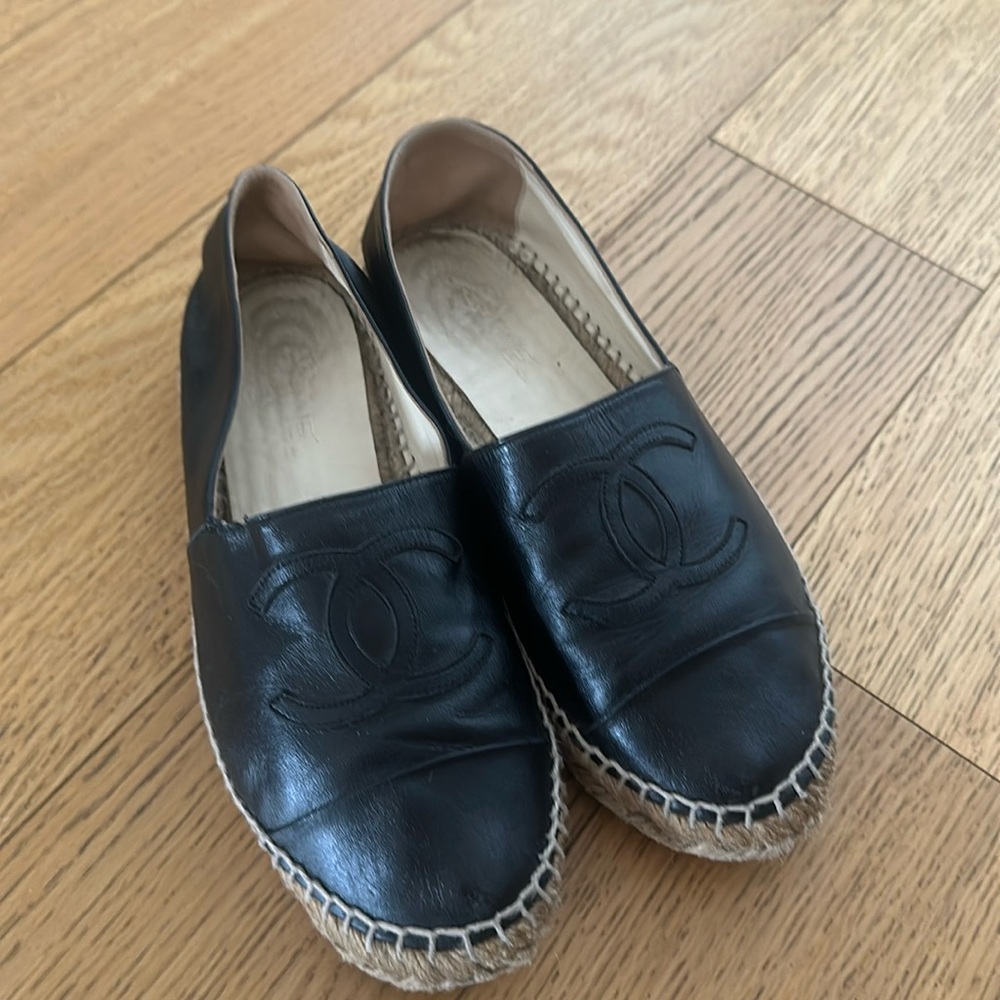 Black leather Chanel Espadrilles